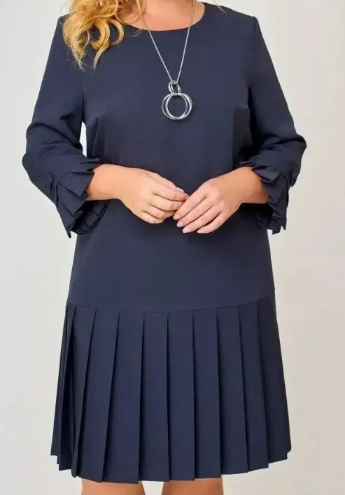 Women's Timeless Solid Colour Pleated Hem Dress