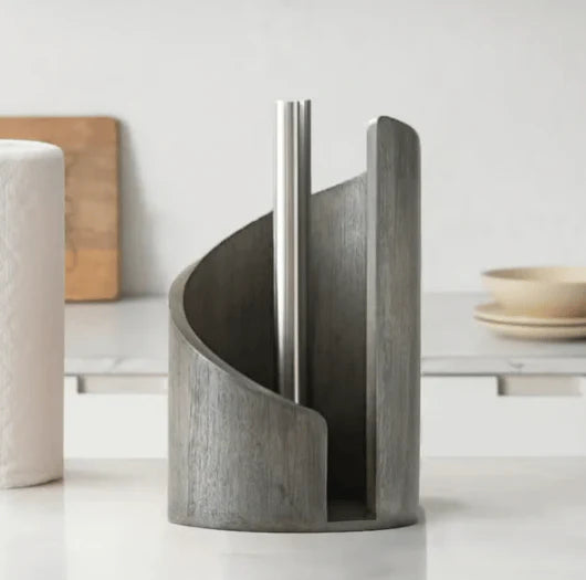 Wooden Toilet Roll Holder Stand with Curved Base