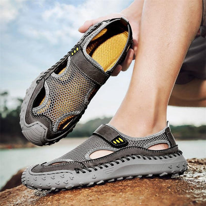Men’s Breathable Mesh Leather-Look Comfort Walking Shoes