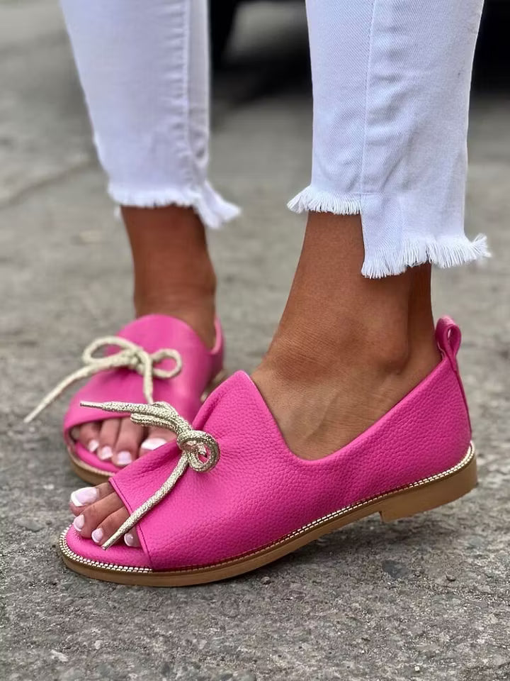 Bow Detail Open-Toe Flats