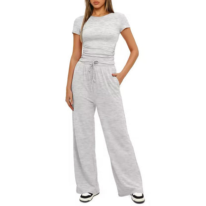Women's Summer Ruched Top & Wide-Leg Pants Set