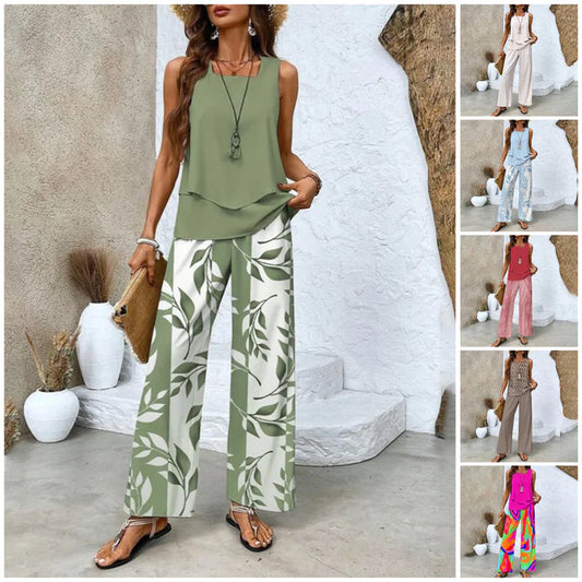 Women’s Trendy Print 2 Piece Outfits Sleeveless Top & Pants