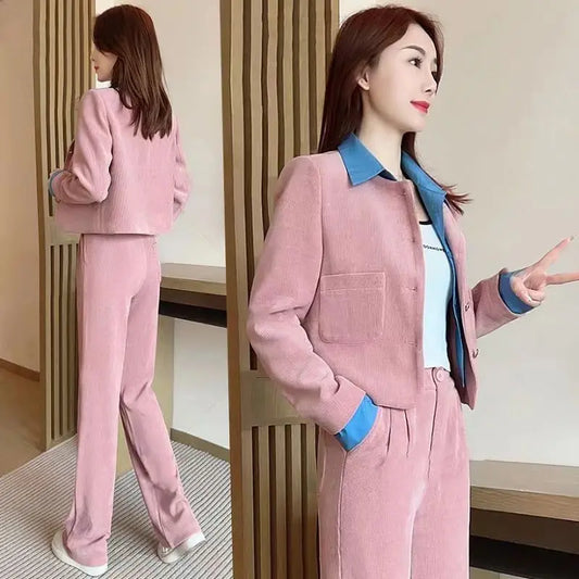 Women’s Casual Long Sleeve Jacket & Wide-Leg Trousers Set