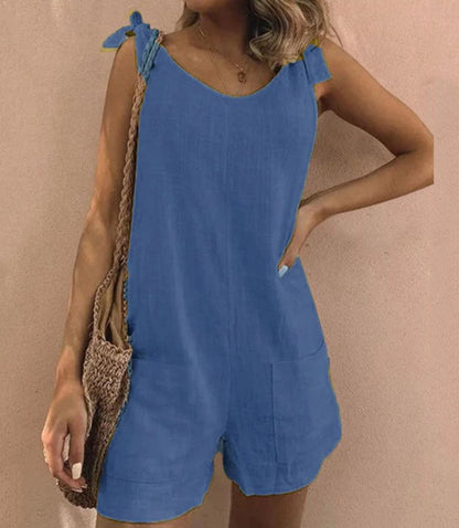JUMPSUIT WITH BOW SHOULDER STRAPS AND POCKETS