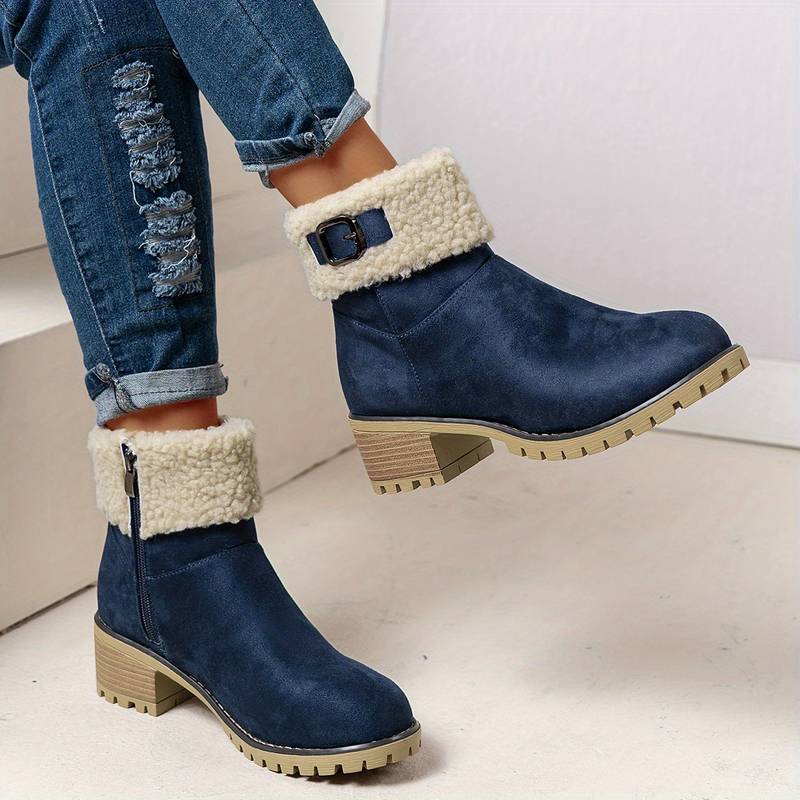 Women’s Warm Fleece Collar Chunky Ankle Boots