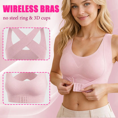 Women's Cross Back Front Closure Wireless Bra