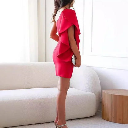 One-Shoulder Ruffle Cocktail Mini Dress