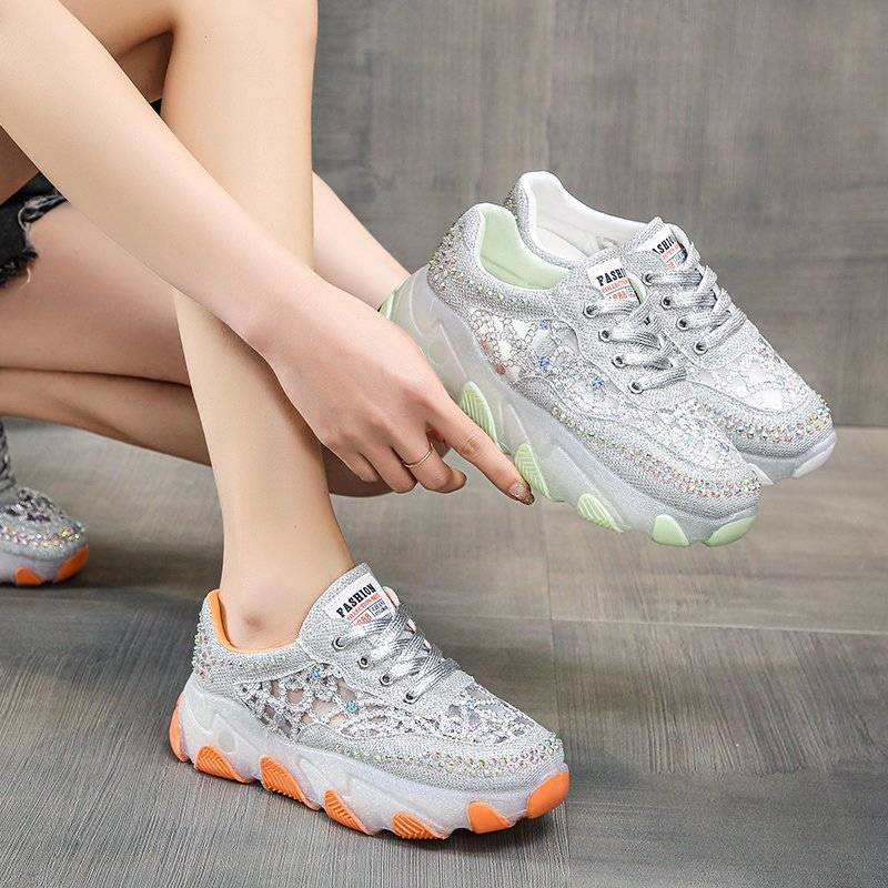 Women’s Sparkle Mesh Rhinestone Platform Trainers