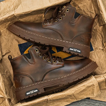 Men’s Retro High-Top Lace-Up Zip Boots