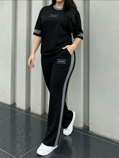 Women's Colour-Block T-Shirt and Trousers Set