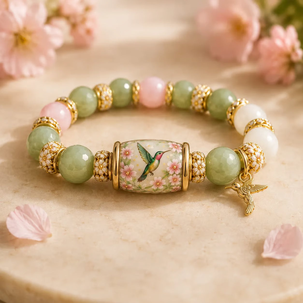 Hummingbird Floral Beaded Bracelet
