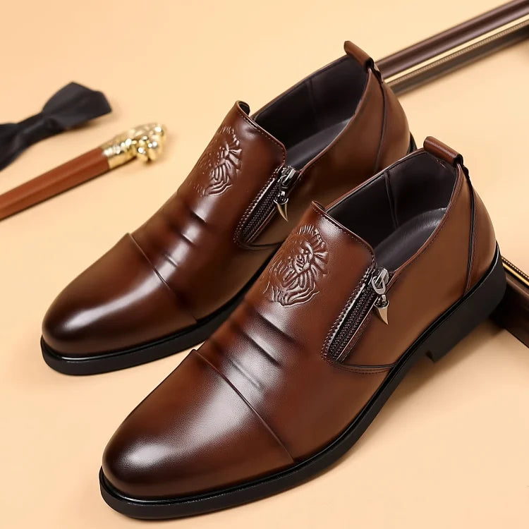 Italian Hand-Embossed Zipper Leather-Look Shoes