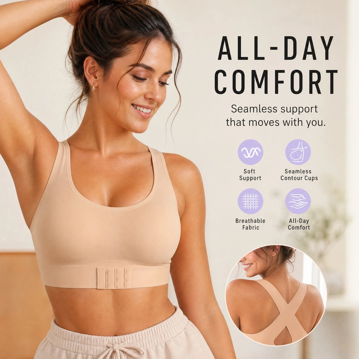 Women's Cross Back Front Closure Wireless Bra