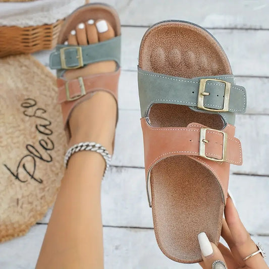 Orthopaedic Slip-On Flat Sandals with Adjustable Buckle