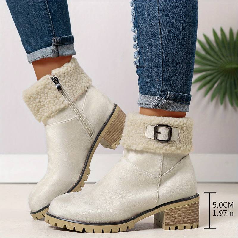 Women’s Warm Fleece Collar Chunky Ankle Boots