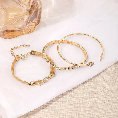 Boho Heart Crystal Gold Bracelet Trio Set