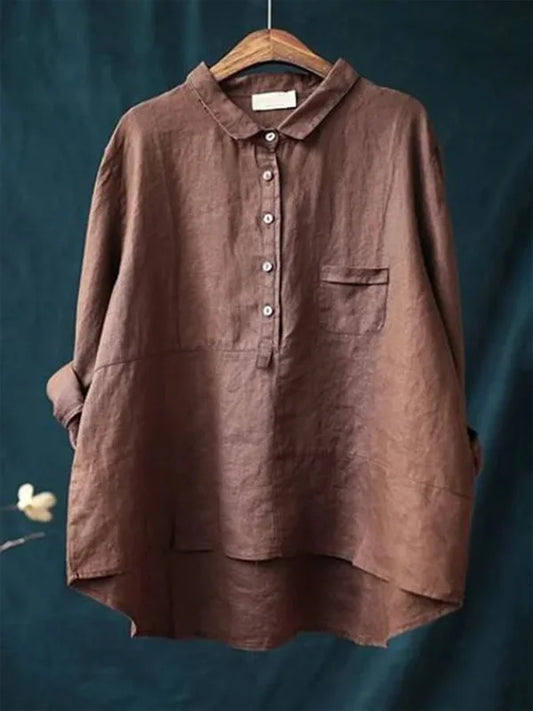 Women’s Cotton Linen Multi-Colour Lapel Casual Shirt