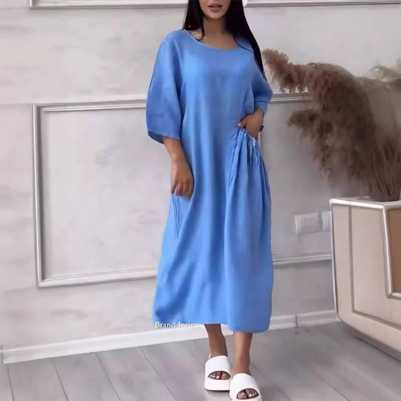 Women's Knee-Length Loose Fit Solid Color Dress