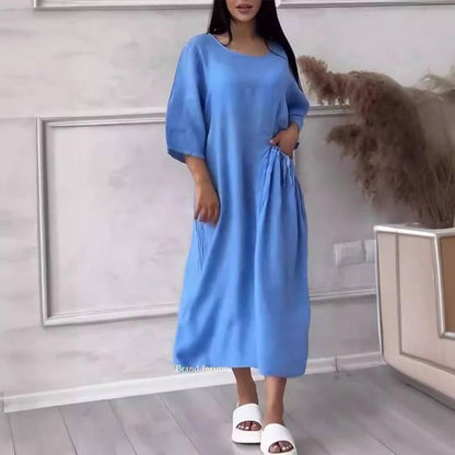 Women's Knee-Length Loose Fit Solid Color Dress