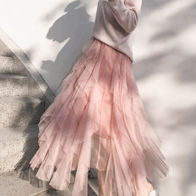 Women’s Asymmetrical Layered Ruffle Maxi Skirt