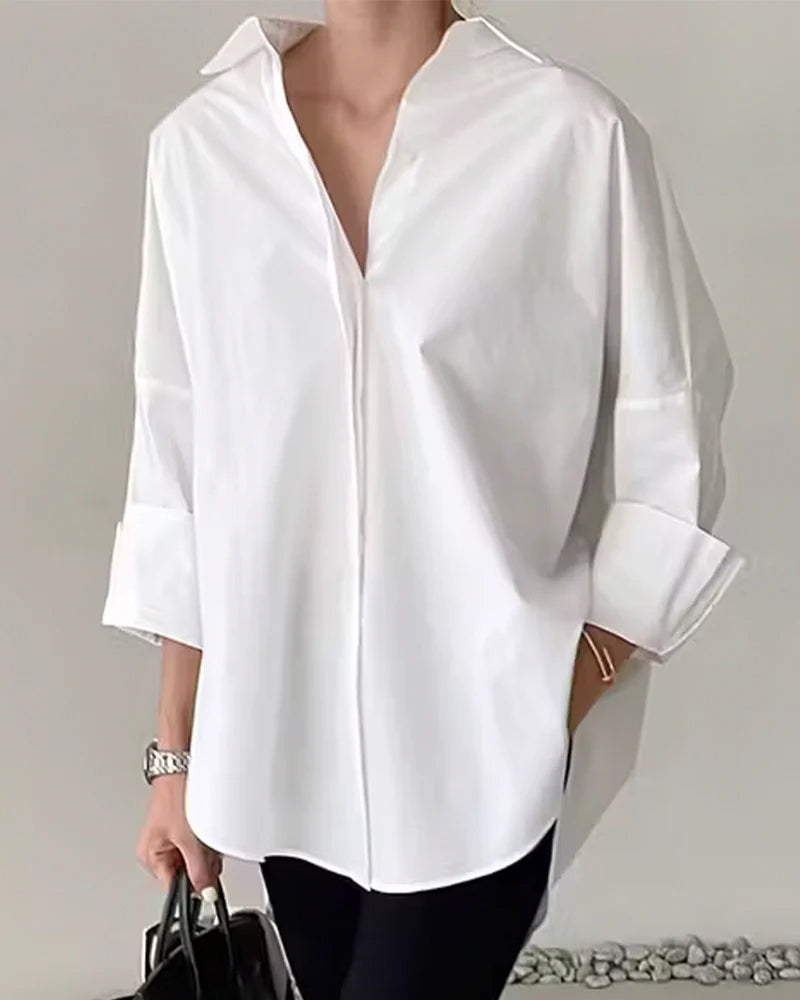 Women’s Relaxed Cotton Blend Long Sleeve Shirt