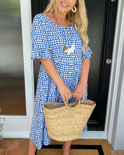 Polka Dot Ruffle-Hem Midi Dress