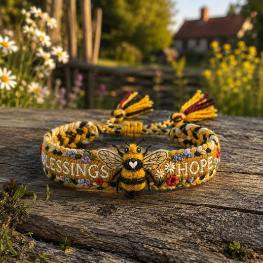 Bee Embroidered Woven Bracelet