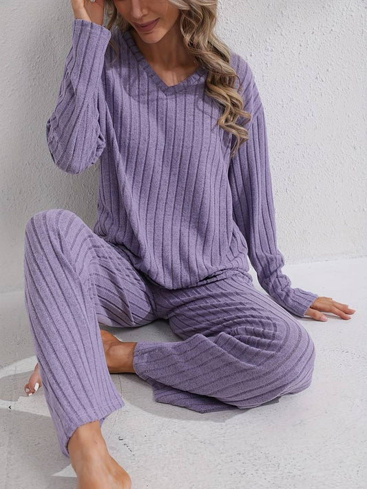 Women’s Ribbed Relaxed-Fit Long Sleeve Lounge Set