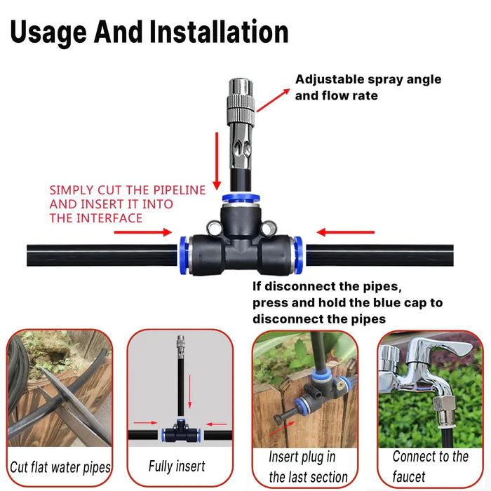 Adjustable Garden Mist Irrigation System Kit with Spray Nozzles
