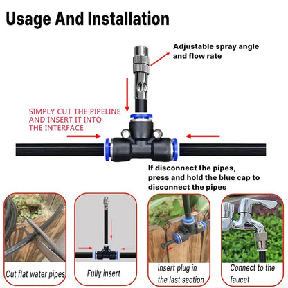 Adjustable Garden Mist Irrigation System Kit with Spray Nozzles