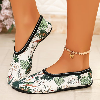 Women's Hibiscus Print Slip On Shoes