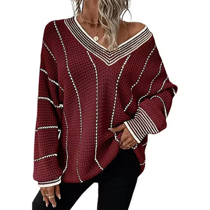 Women's Relaxed Striped V Neck Jumper