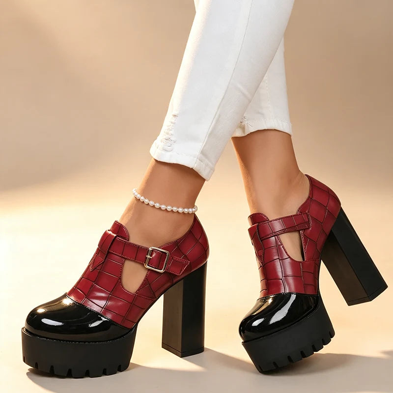 Women's T-Strap Platform Block Heels
