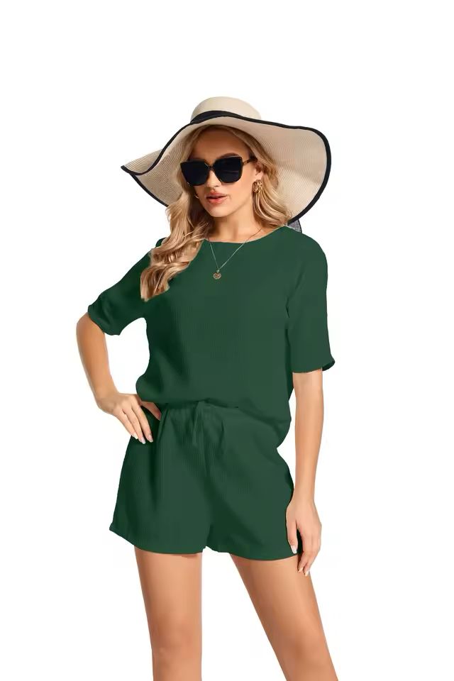 Women's Batwing Sleeve 2-Piece Set – Short Sleeve Top & Solid Shorts