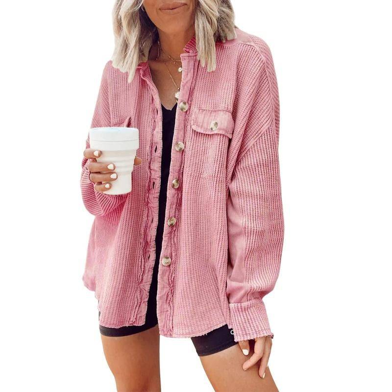 Women’s Waffle Knit Batwing Sleeve Oversized Jacket