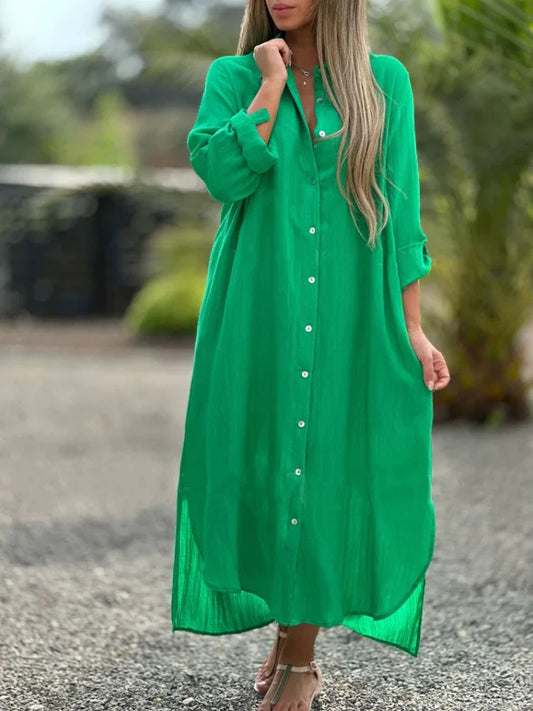 Women's Button-Front Maxi Shirt Dress