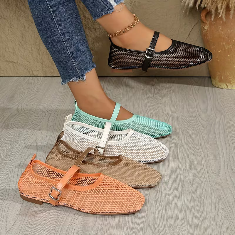 Women's Mesh Mary Jane Flat Shoes