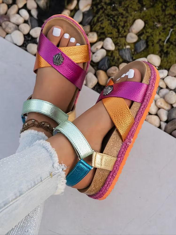 Women's Colour-Block Crossover Sandals