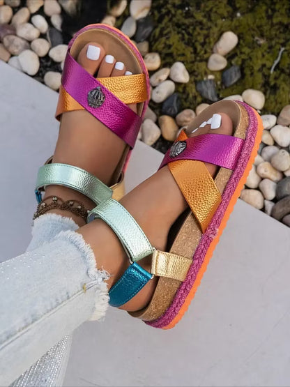 Women's Colour-Block Crossover Sandals