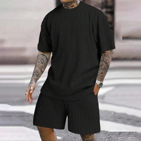 Men’s Textured T-Shirt and Drawstring Shorts Set