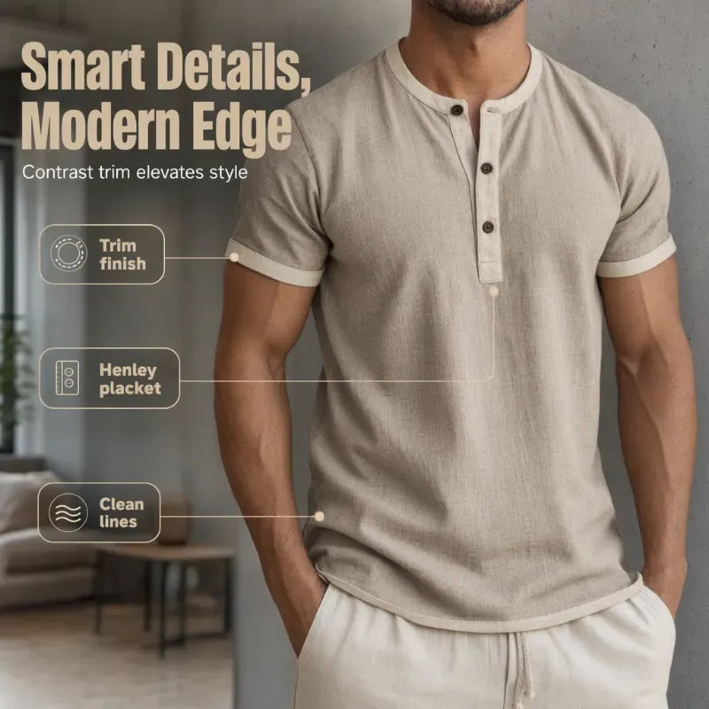 Men’s Contrast-Trim Short-Sleeve Henley Shirt