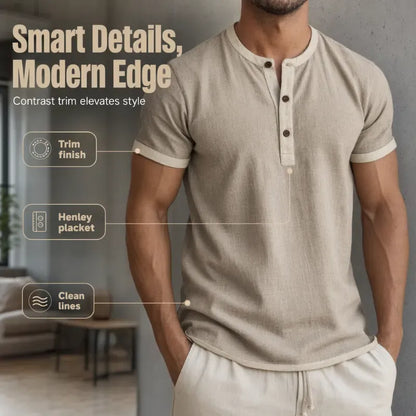 Men’s Contrast-Trim Short-Sleeve Henley Shirt