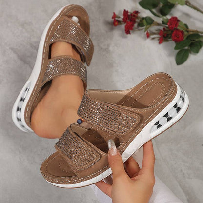 Women's Rhinestone Glitter Wedge Sandals
