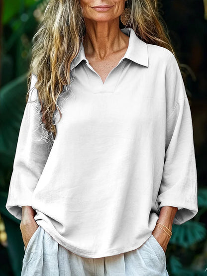 Women’s Loose Polo-Collar Straight Blouse