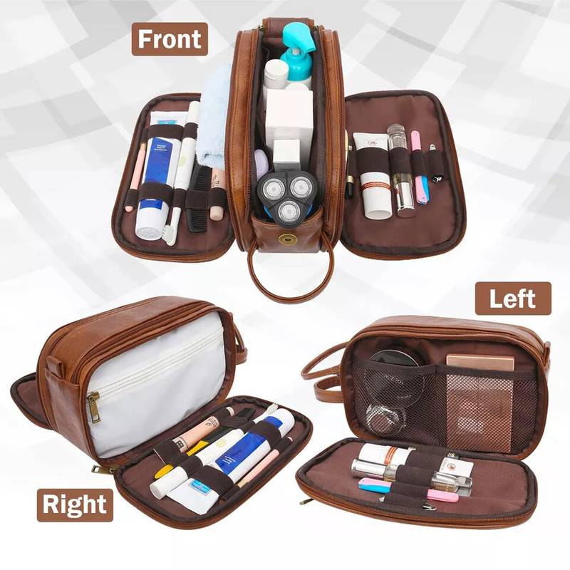 Dual-Access Travel Toiletry Bag with Mesh Pocket & Top Opening
