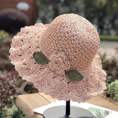 Handmade Elegant Crochet Straw Hat with Ruffle Detail