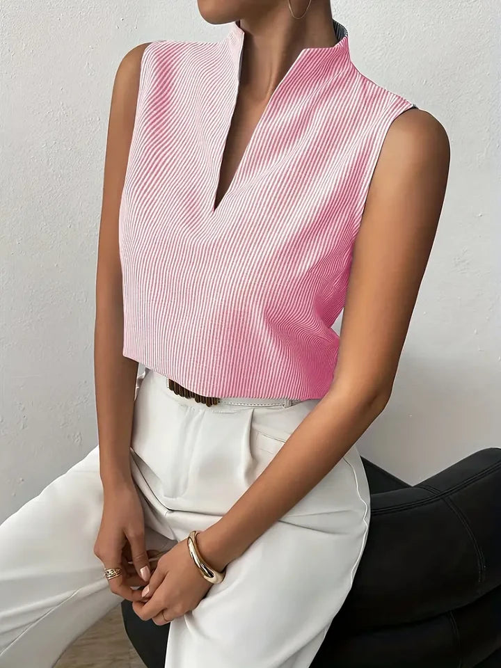Women’s Roma Striped Sleeveless Split-Neck Top