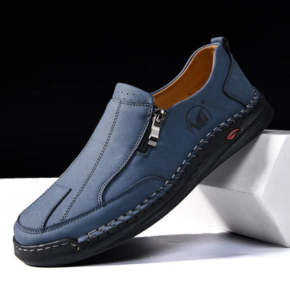 Men's Soft Comfortable Hand-sewn Leather-Look Shoes – Wide Toe, Cushioned Insole, Non-slip Rubber Outsole
