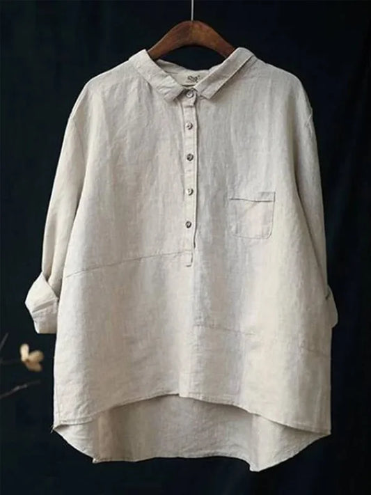 Women’s Cotton Linen Multi-Colour Lapel Casual Shirt