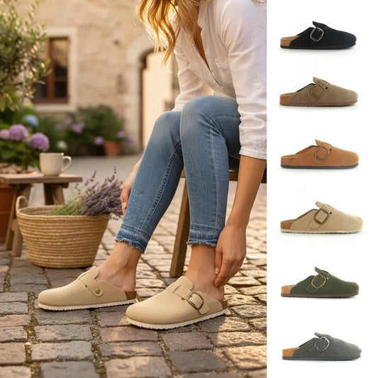 Women’s Cushioned Buckle Slip-On Mules